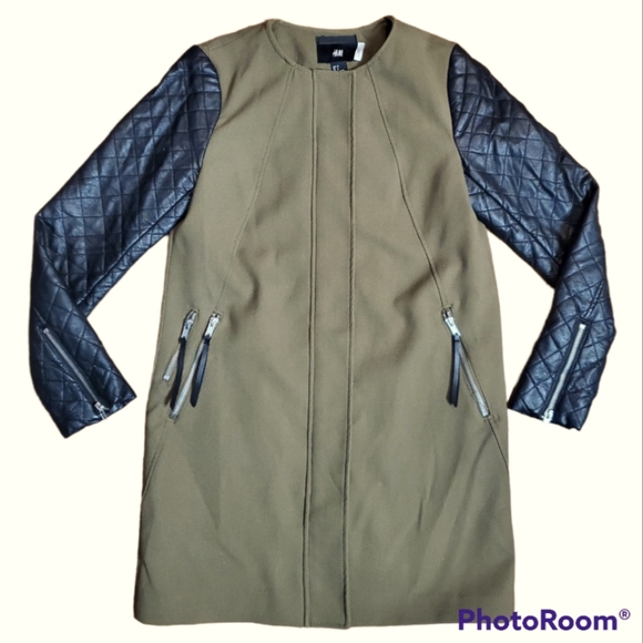 H&M Faux Leather Sleeve Trench Coat Jacket - Picture 1 of 6